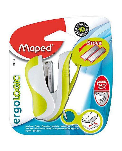 Grapadora con Quitagrapas 24/06 y 26/06 Ergologic Maped verde y blanco