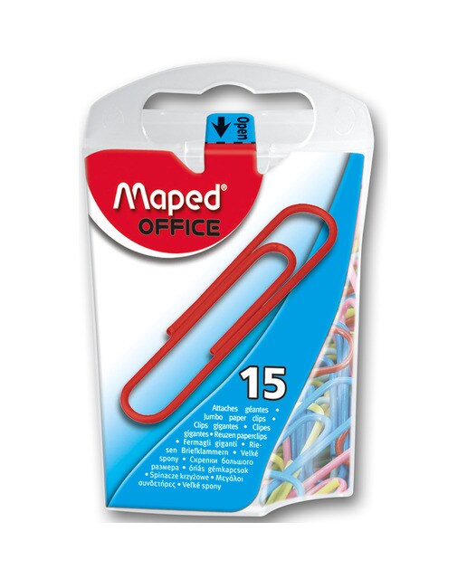 Imagen 0 de Caja de Plástico 15 clips Gigantes 50 mm Maped Colores Surtidos