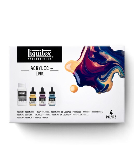 Conjunto de Técnica Derrame com 3 Tintas Acrílicas de 30 ml e 1 Médio de Alisamento de 118 ml Cores Escuras 1