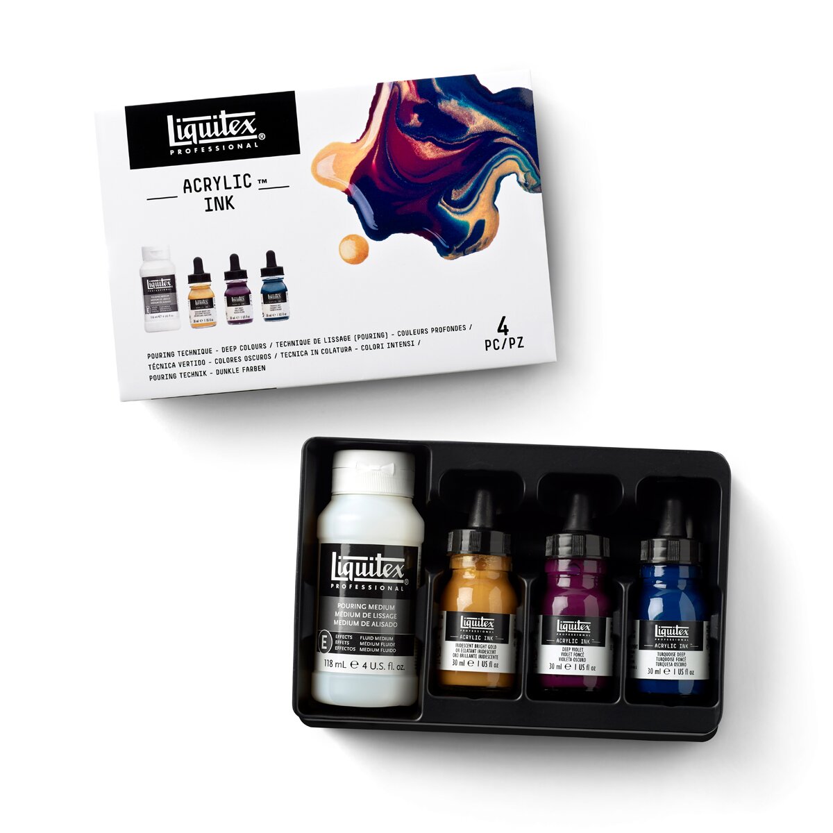 Conjunto de Técnica Derrame com 3 Tintas Acrílicas de 30 ml e 1 Médio de Alisamento de 118 ml Cores Escuras 3