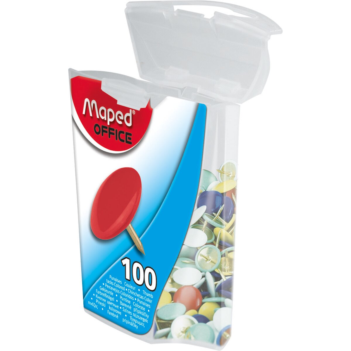 Caja de Plástico 100 Chinchetas Acero Plastificado Maped Colores Surtidos 2