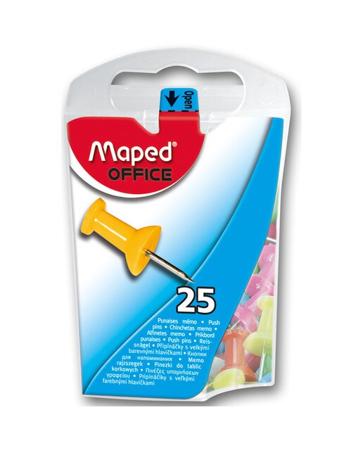 Imagen 0 de Caja de Plástico 25 Chinchetas Memo 10 mm Maped Colores Surtidos