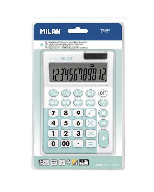 Blíster 1 Calculadora 12 Dígitos Edición +, con Efecto Antibacteriano MILAN Turquesa 1
