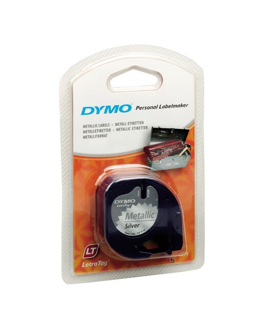 Fita Letra Tag de Metal prateada de 12 mm x 4 m Dymo 1