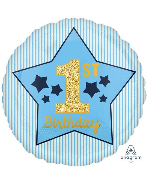 Pack de globo 45cm helio 1st bday Liragram azul y oro 1