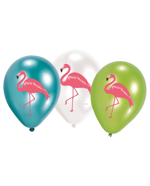 Imagen 0 de Pack 6 globos látex 27cm diseño 4 caras flamencos Liragram multicolor