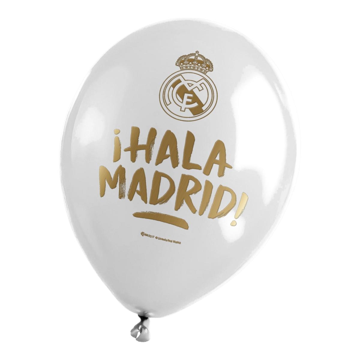 Imagen 0 de Pack 6 globos látex 30cm hala Madrid Liragram blanco y azul
