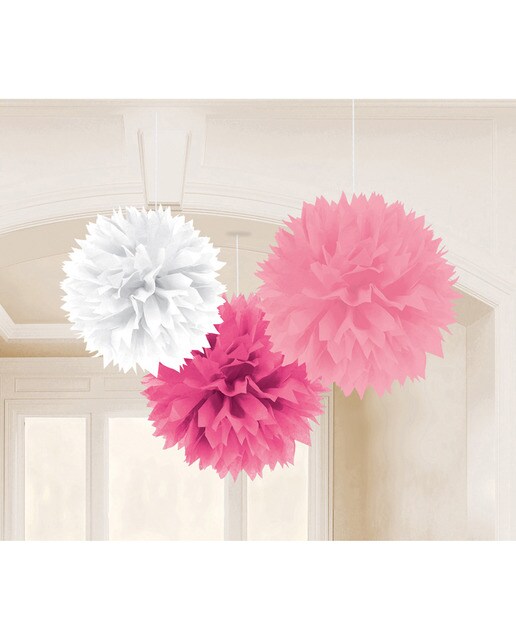 Pack de 3 Fluffy Decoracion:Pom Poms Rosa-Fucsia-Blanco Liragram 1