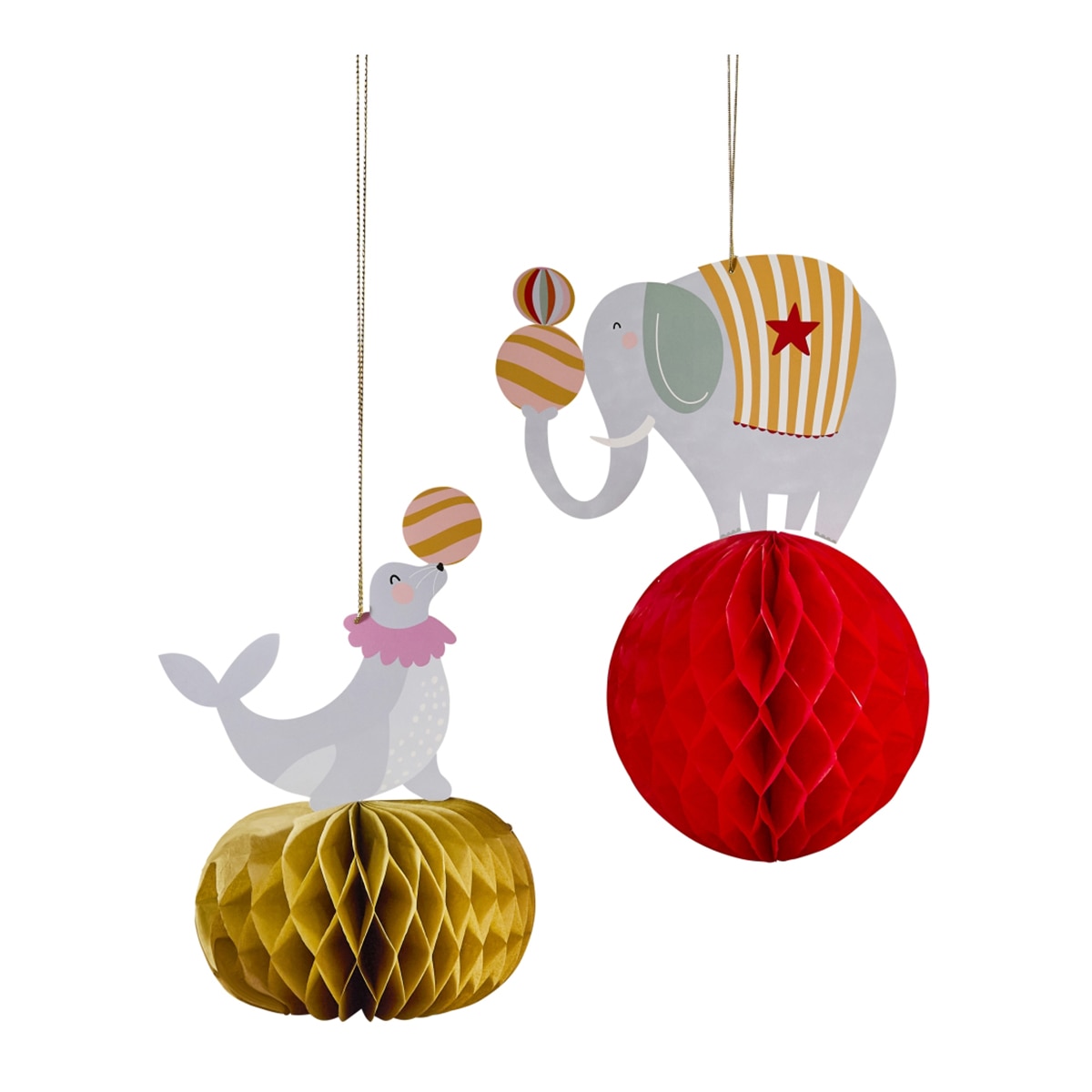 Imagen 0 de Pack 2 faroles colgantes papel 36x23,5cm y 31x17,5cm circo elefante Liragram multicolor