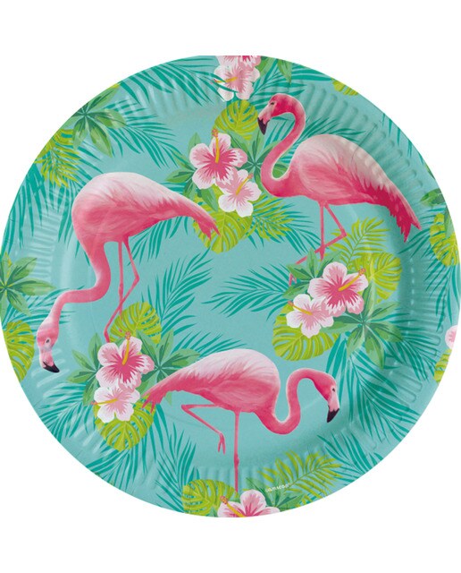 Imagen 0 de Pack 8 platos papel 23cm flamencos Liragram verde