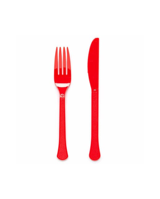 Pack 12 Tenedores y 12 Cuchillos Plástico Reusables 18cm Liragram Rojo Fiesta Rojo-1