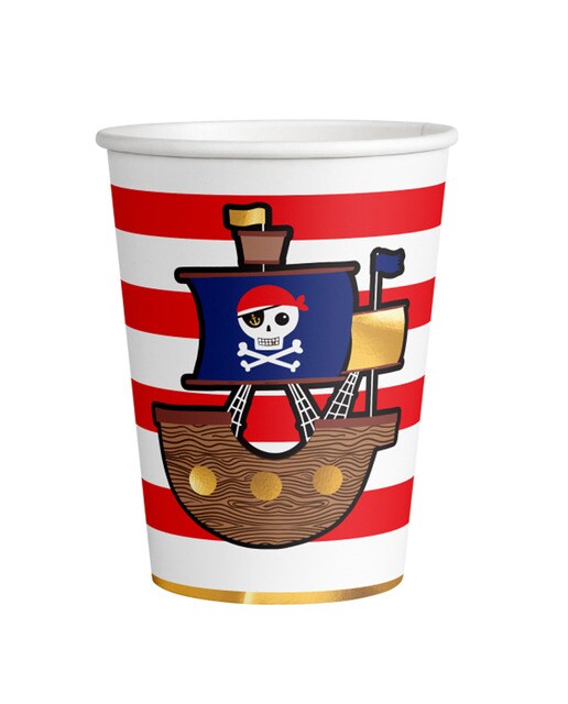 Pack 8 Vasos Papel Fsc 250ml Mapa Pirata Liragram Rojo-1