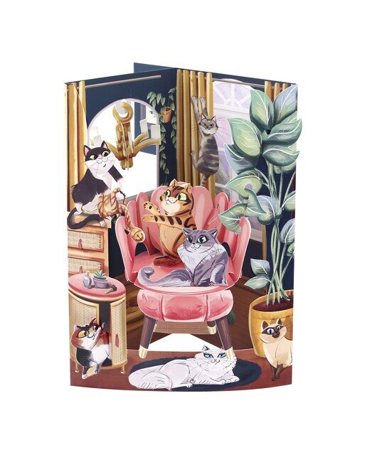 Cartão Swing Cards Gatos Domésticos - Rosa Rosa / Cinzento-1