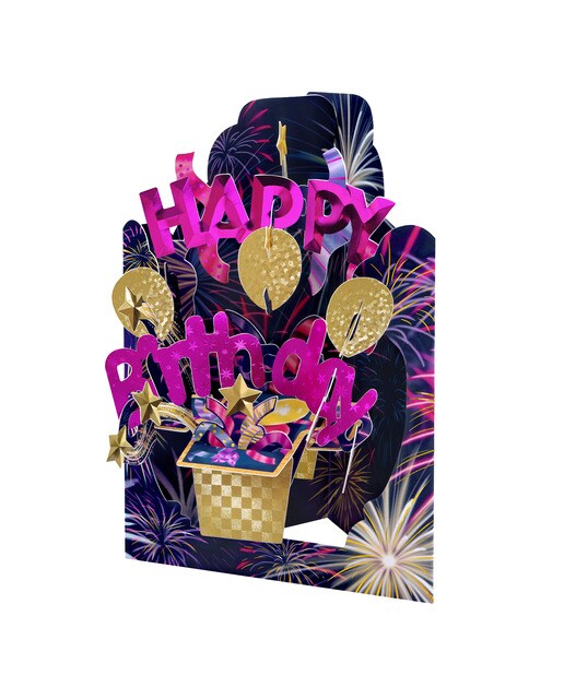 Cartão Swing Cards Feliz Aniversário Inglês - Fúcsia Rosa / Roxo-1