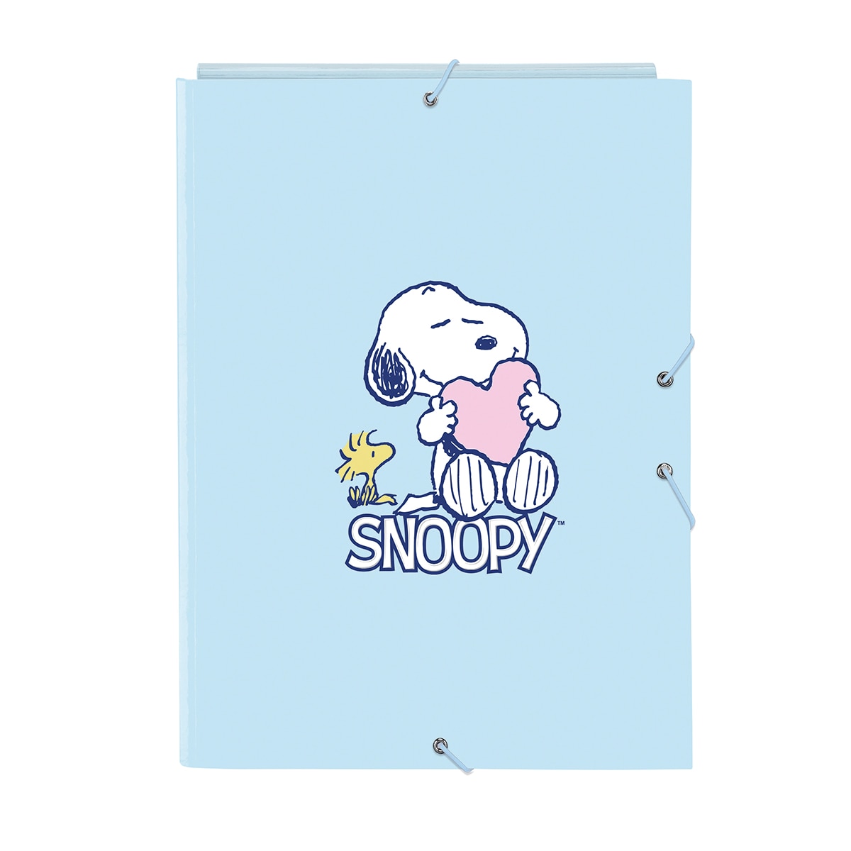 Imagen 0 de Carpeta cartón folio gomas solapas Snoopy Safta azul claro