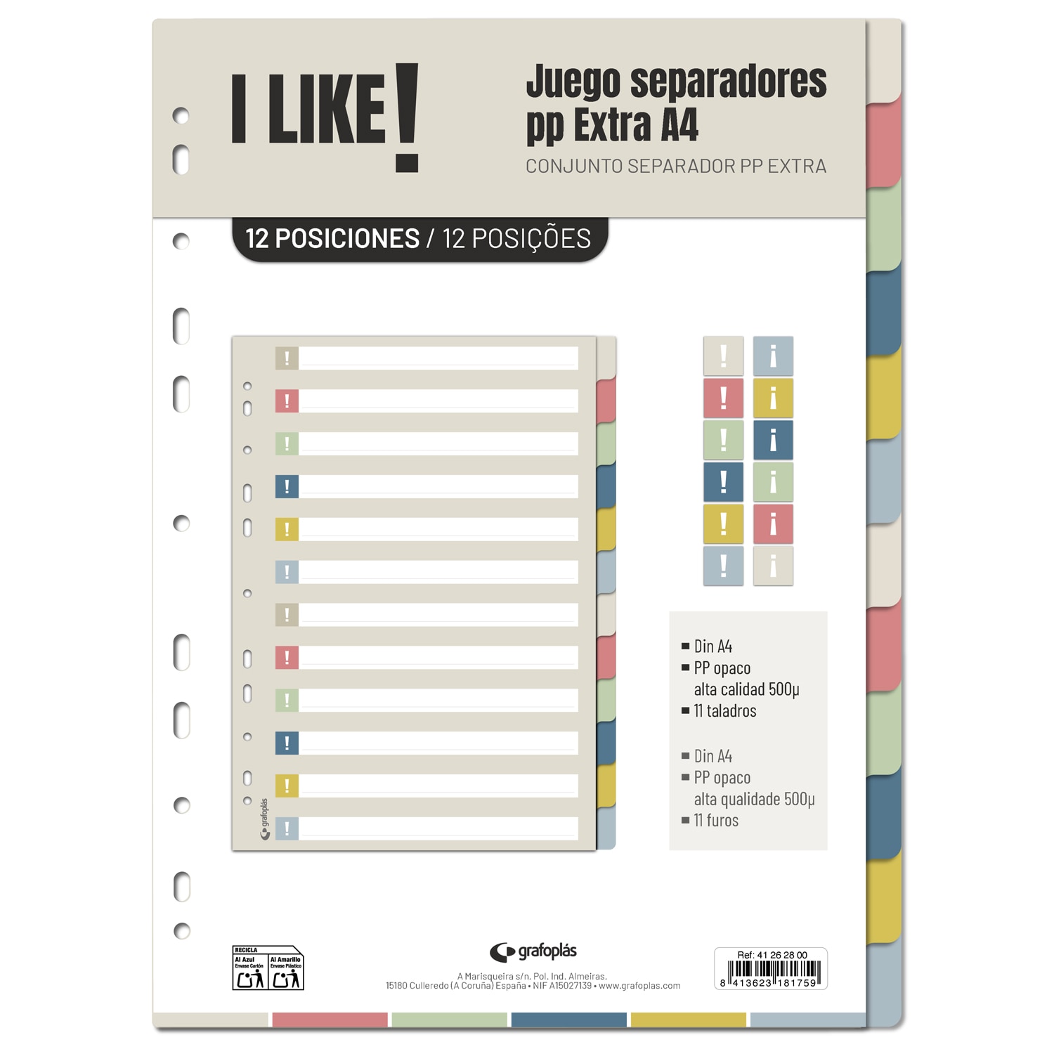 Imagen 0 de Juego separador polipropileno 12 posiciones  0,5 micras. A4. Like. Grafoplás. Surtido.