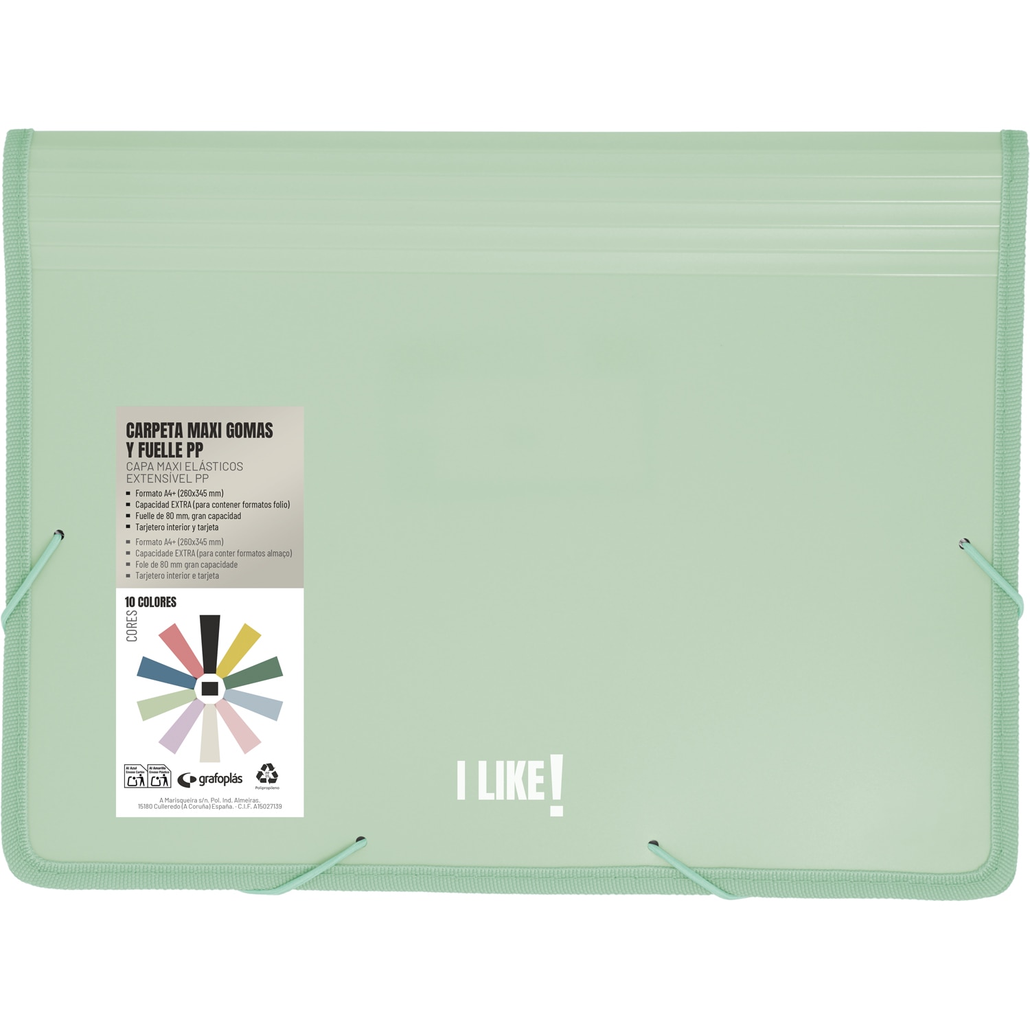 Carpeta de fundas polipropileno maxiplas con gomas y fuelle. A4+. Like. Grafoplás. Surtido. 4