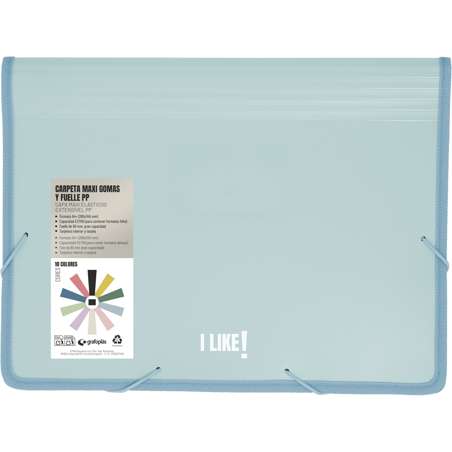 Carpeta de fundas polipropileno maxiplas con gomas y fuelle. A4+. Like. Grafoplás. Surtido. 8