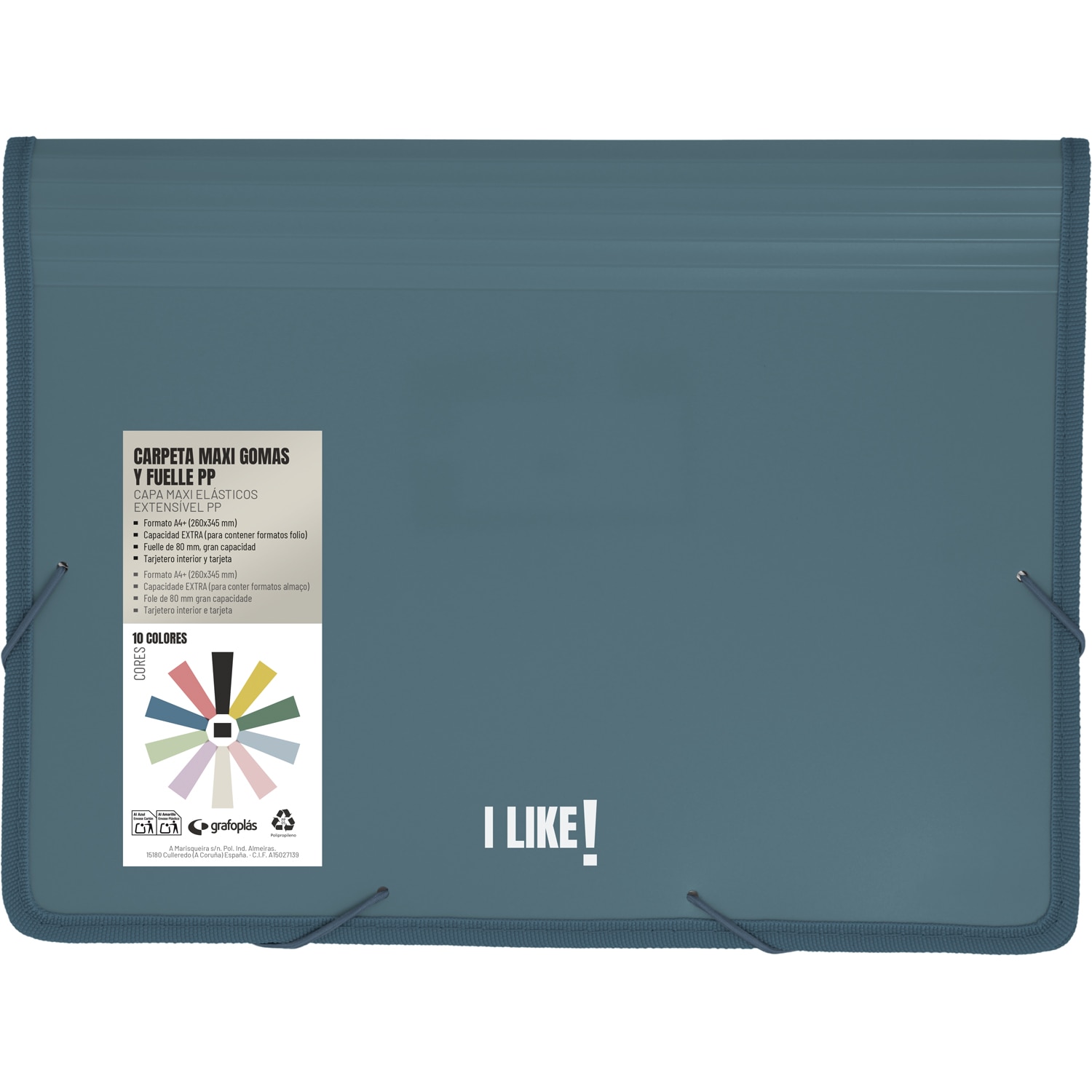 Carpeta de fundas polipropileno maxiplas con gomas y fuelle. A4+. Like. Grafoplás. Surtido. 10