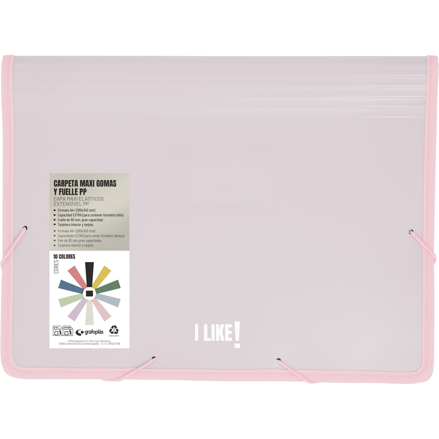 Carpeta de fundas polipropileno maxiplas con gomas y fuelle. A4+. Like. Grafoplás. Surtido. 18