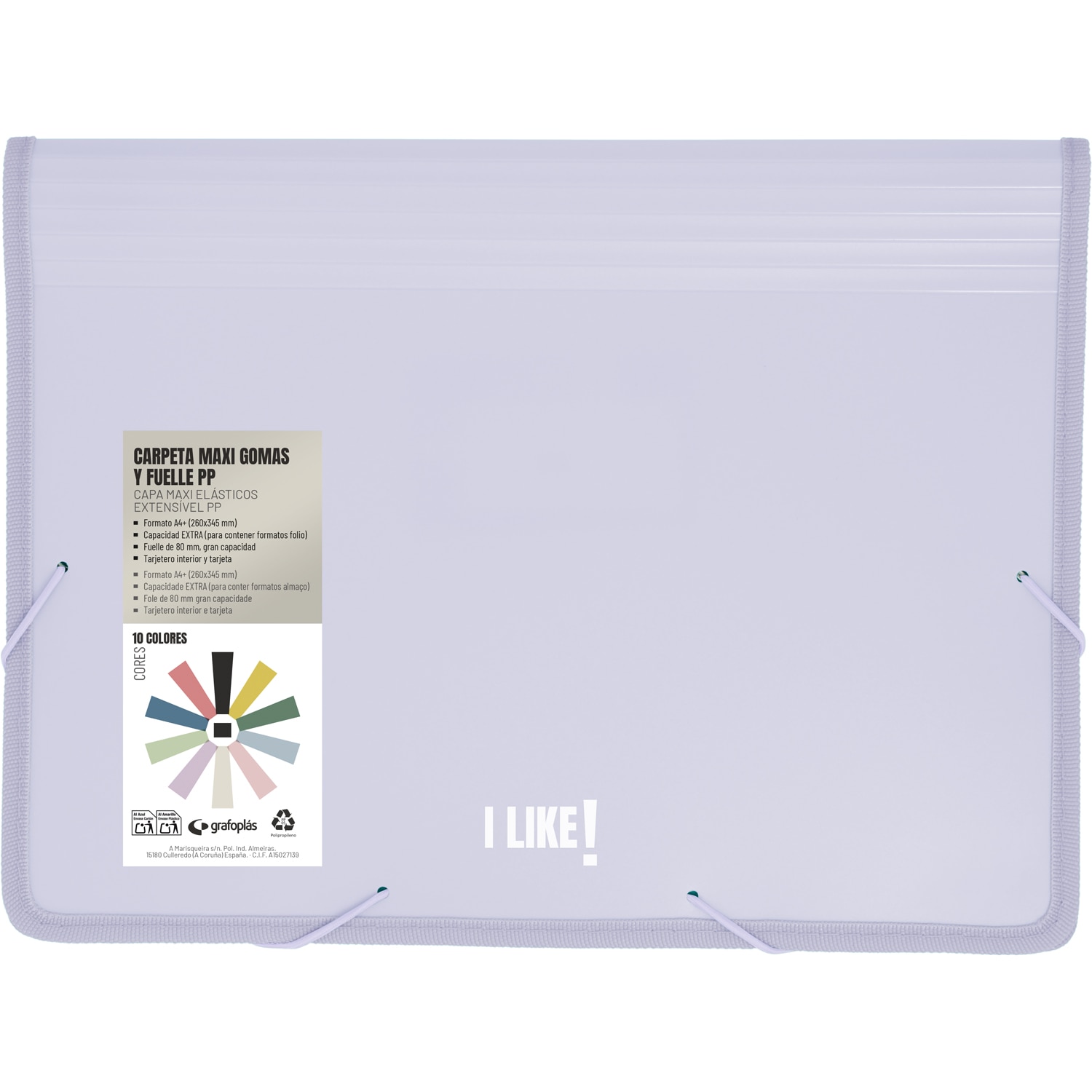 Carpeta de fundas polipropileno maxiplas con gomas y fuelle. A4+. Like. Grafoplás. Surtido. 20
