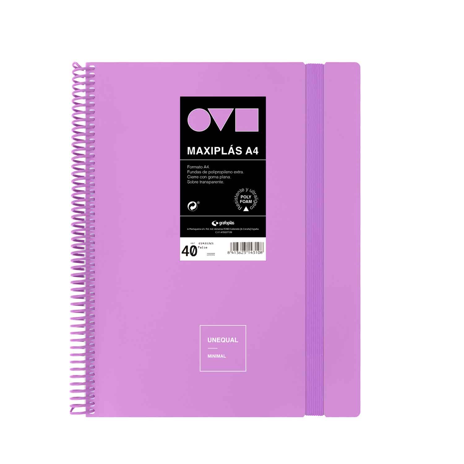 Carpeta de fundas Maxiplas 40 fundas. A4. Unequal Mínimal. Grafoplás. Surtido. 10