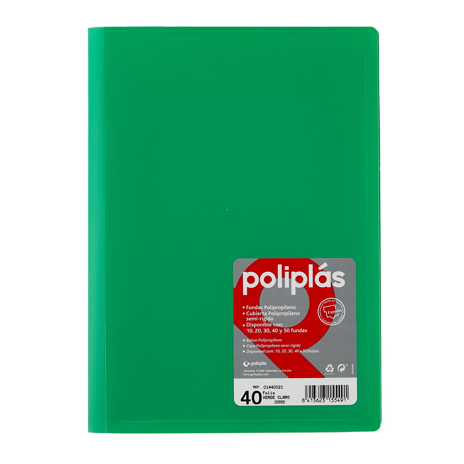 Carpeta poliplas opaco 50 fundas FOLIO. Grafoplás. Surtido. 3
