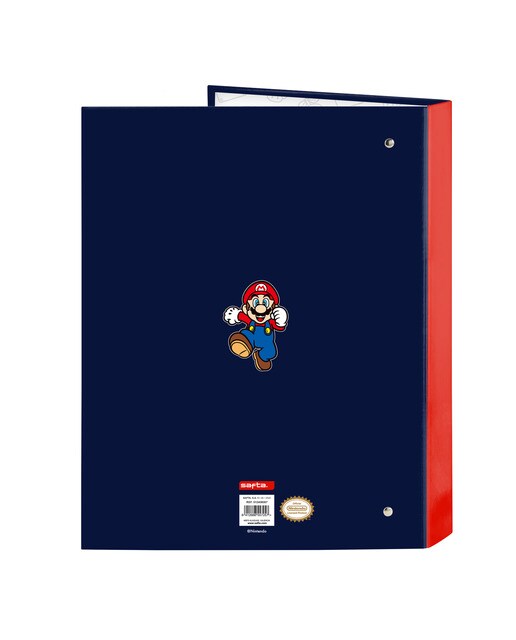 Pasta Folio 4 argolas mistas Super Mario Bros Safta azul marinho Azul-marinho-2