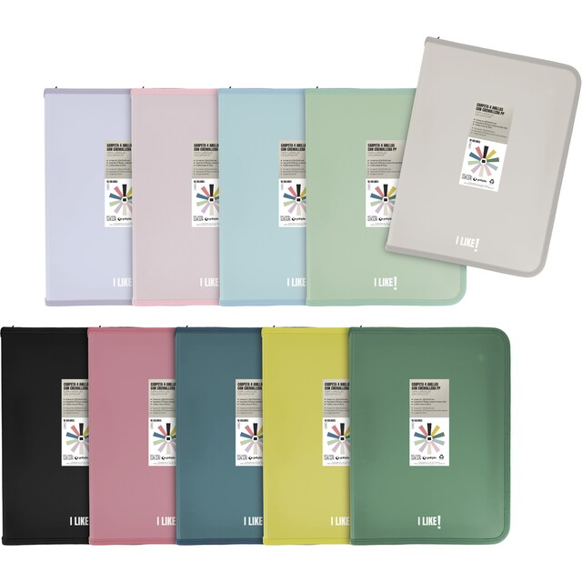 Imagen 0 de Carpeta de anillas polipropileno con cremallera  4 anillas mixtas de 25 mm. A4+. Like. Grafoplás. Surtido.