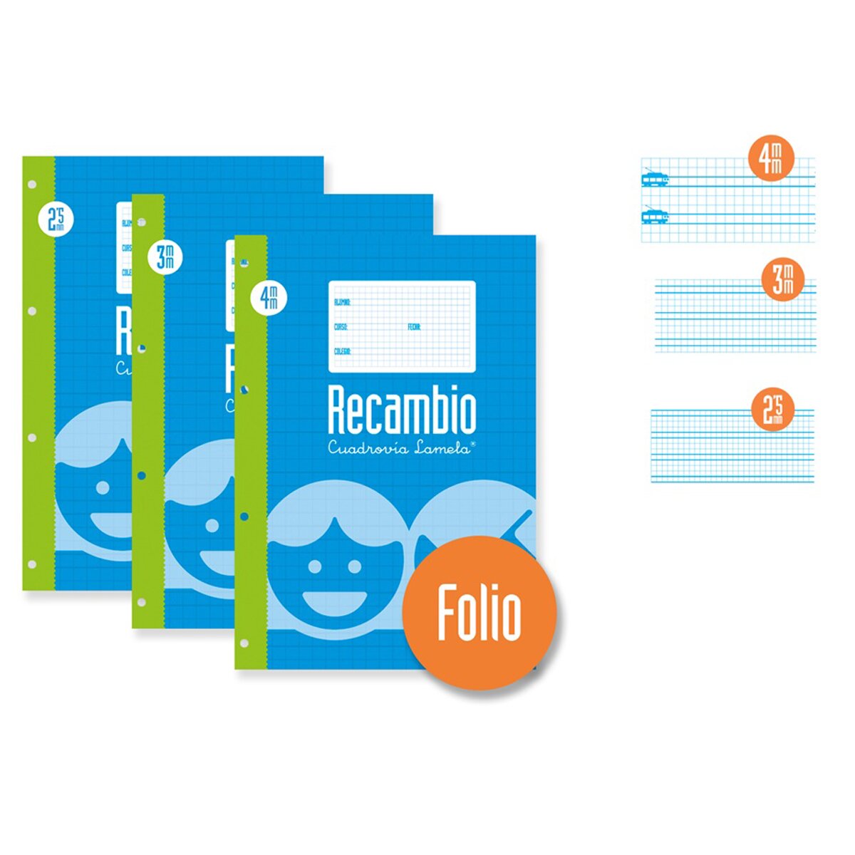 Recarga Tamanho Folha 100 Folhas Quadriculado 4 mm Lamela azul Azul-3