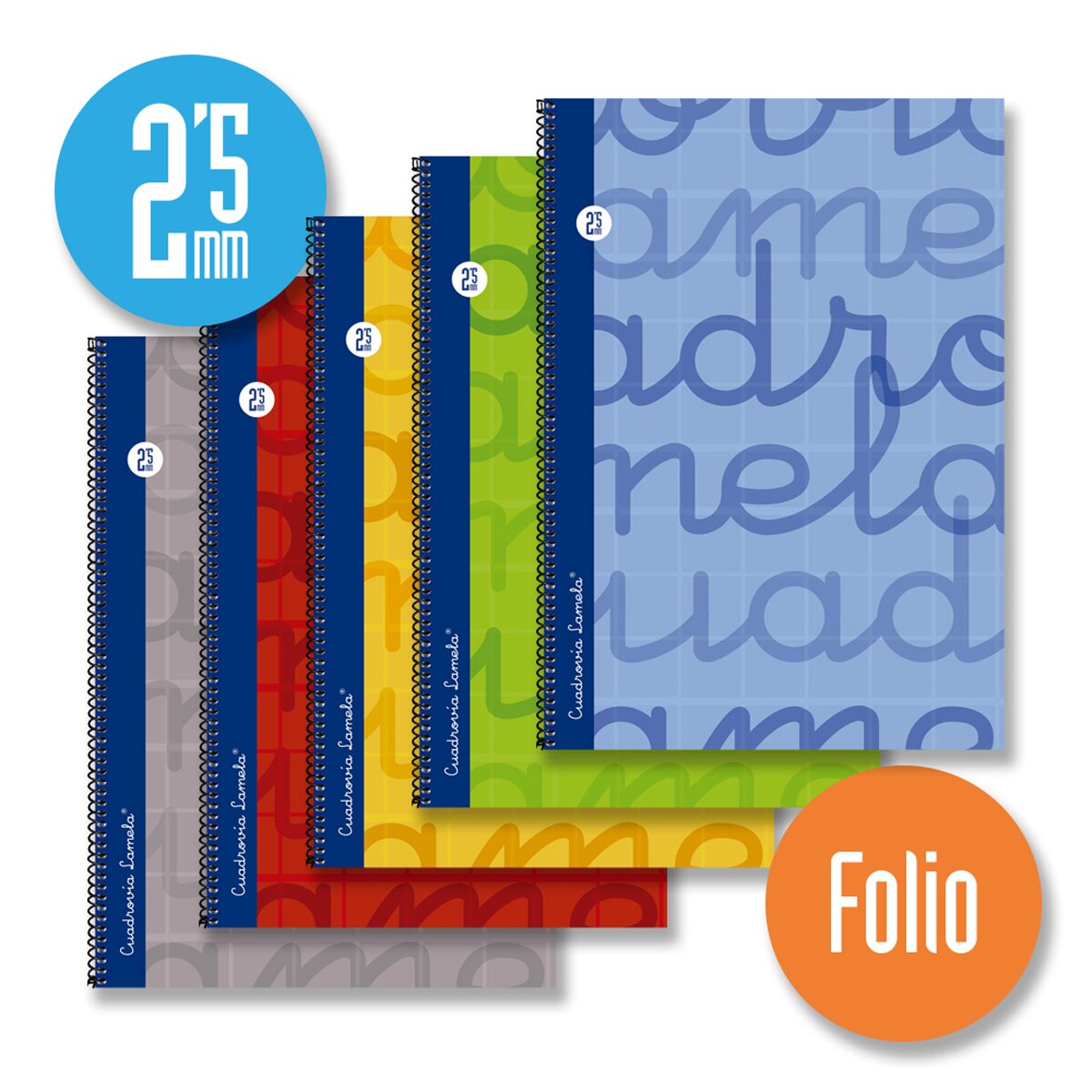 Caderno Espiral Lamela Tamanho Folio 80 Folhas Cuadrovía 2,5 mm Capa Dura Cinzento-3
