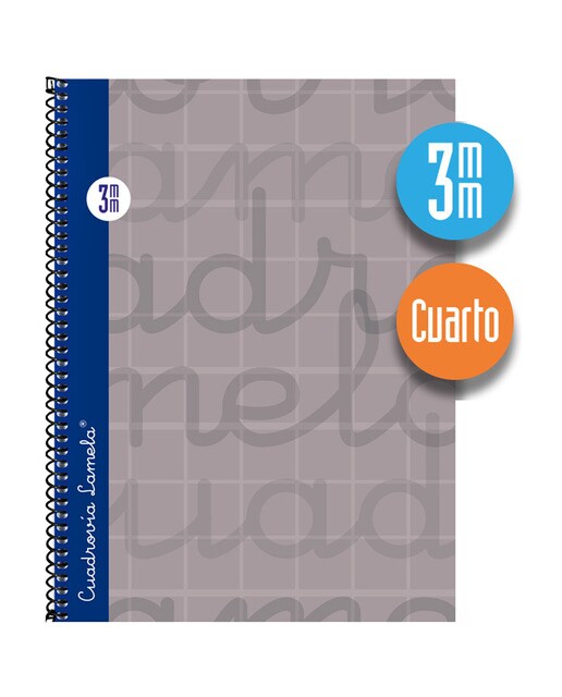 Caderno Espiral Lamela Tamanho Quatro 80 Folhas Cuadrovía 3 mm Capa Dura Cinzento-1