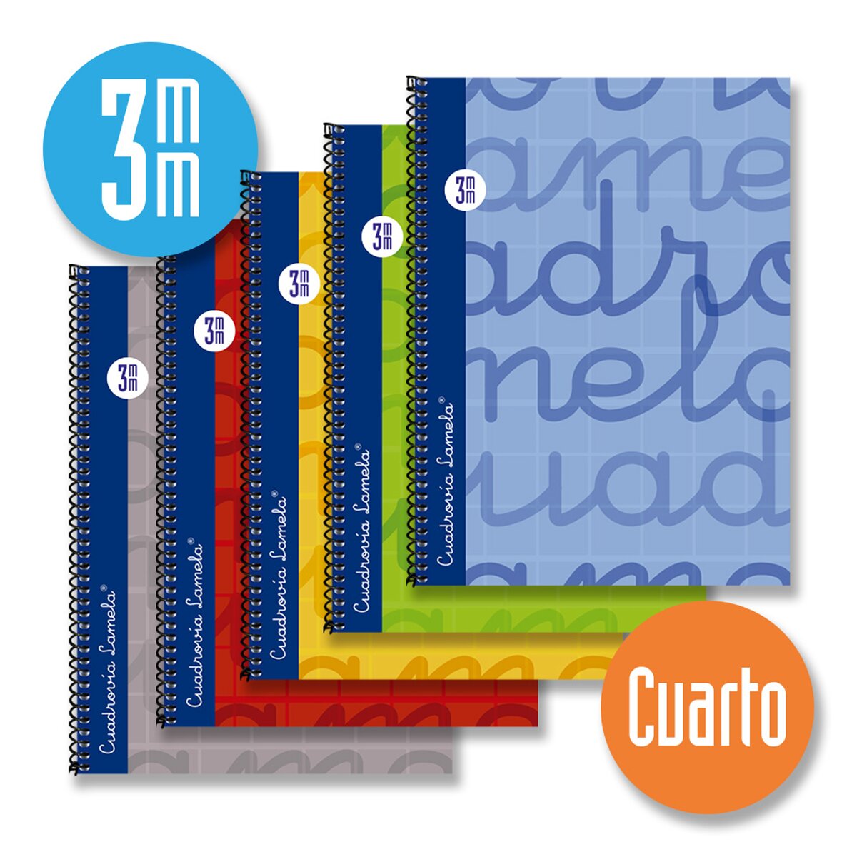 Caderno Espiral Lamela Tamanho Quatro 80 Folhas Cuadrovía 3 mm Capa Dura Cinzento-3