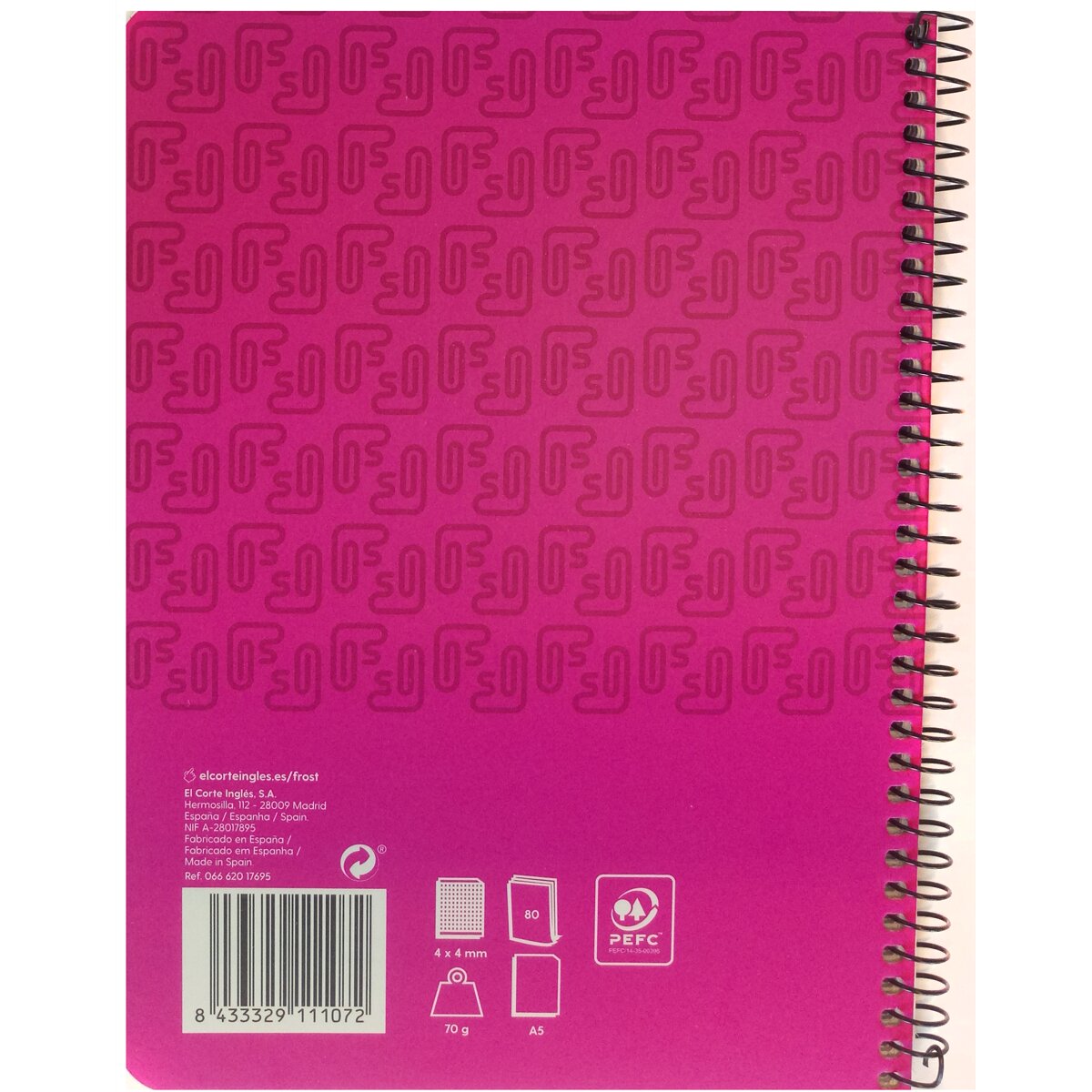 Caderno FROST Tamanho Um Quarto 80 Folhas Quadriculadas de 4 x 4 mm com margem Capa Dura Fúcsia-2