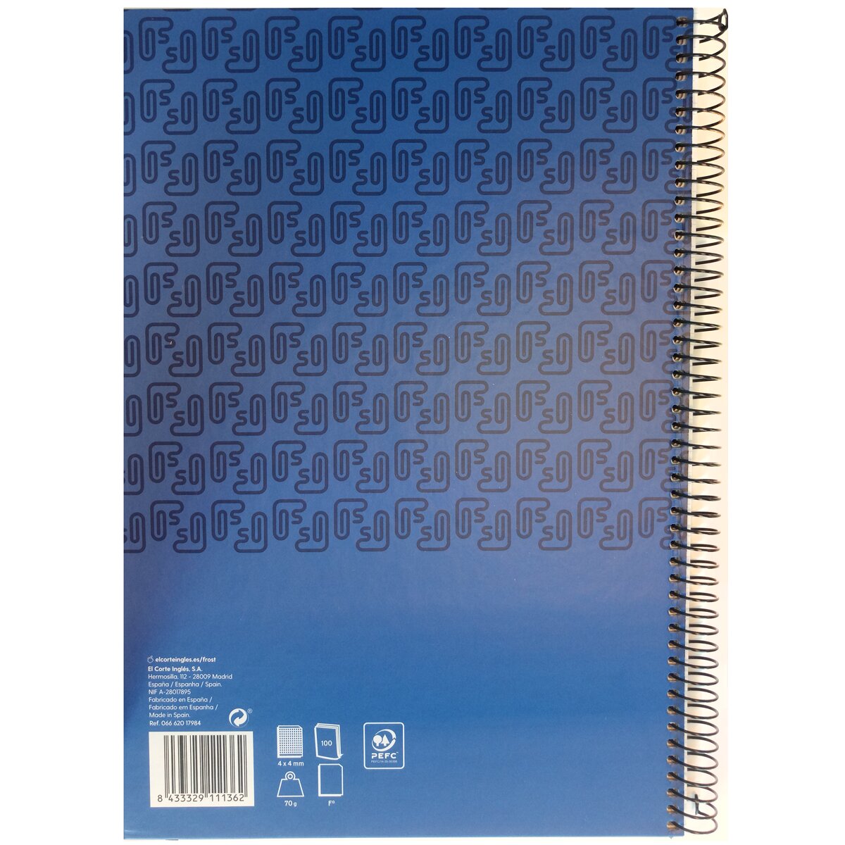 Caderno FROST Fólio 100 Folhas Quadriculadas de 4 x 4 mm com margem Capa Extra-dura Azul-2
