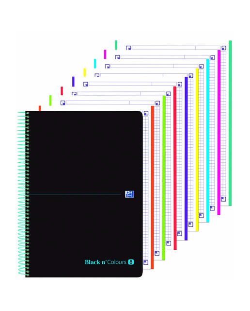 Caderno espiral micro-perfurado Black'n Colours A4 Multi disciplinas Capa de plástico preto e azul turquesa Laranja-1