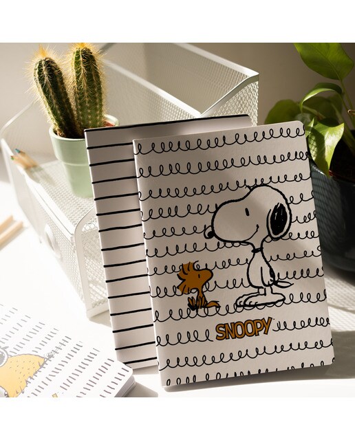 Conjunto de 3 cadernos a5 Snoopy lazy days Erik branco Branco / Preto-4