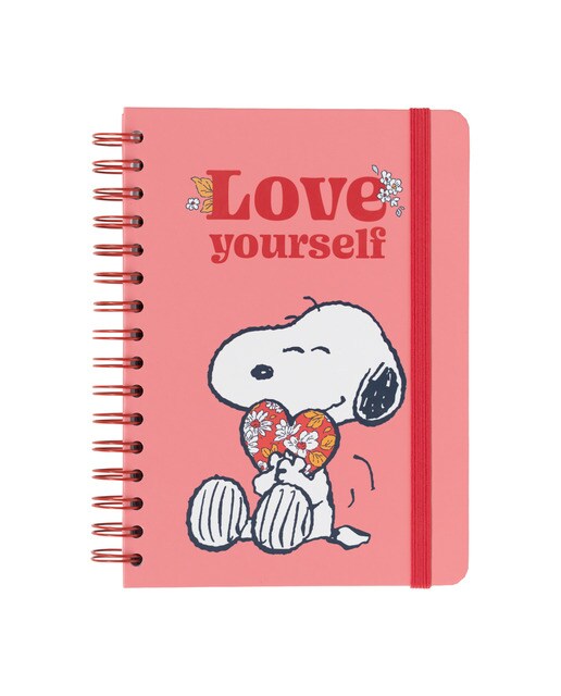 Caderno de capa dura a5 Snoopy love yourself Erik rosa Rosa/Vermelho-1