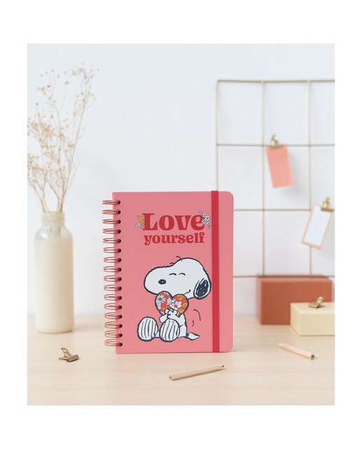 Caderno de capa dura a5 Snoopy love yourself Erik rosa Rosa/Vermelho-5
