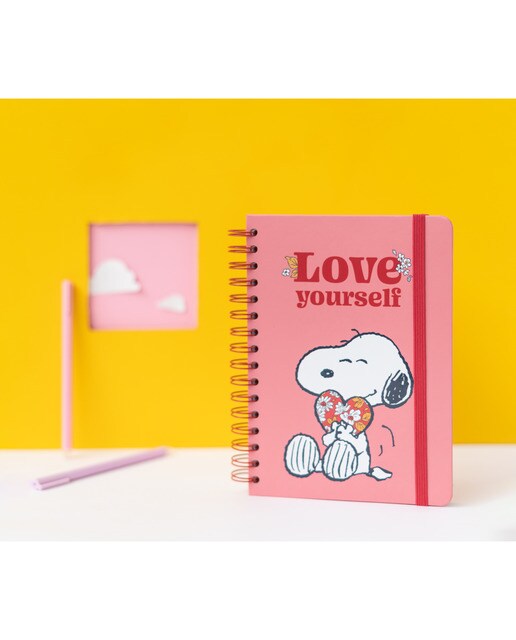 Caderno de capa dura a5 Snoopy love yourself Erik rosa Rosa/Vermelho-7