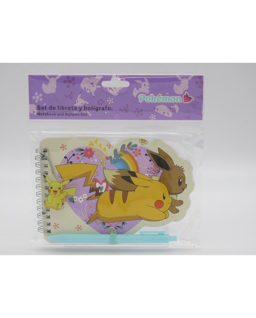 Conjunto caderno espiral com caneta e lápis Pokémon Flowers CyP Marcas bege malva multicolor Bege-3