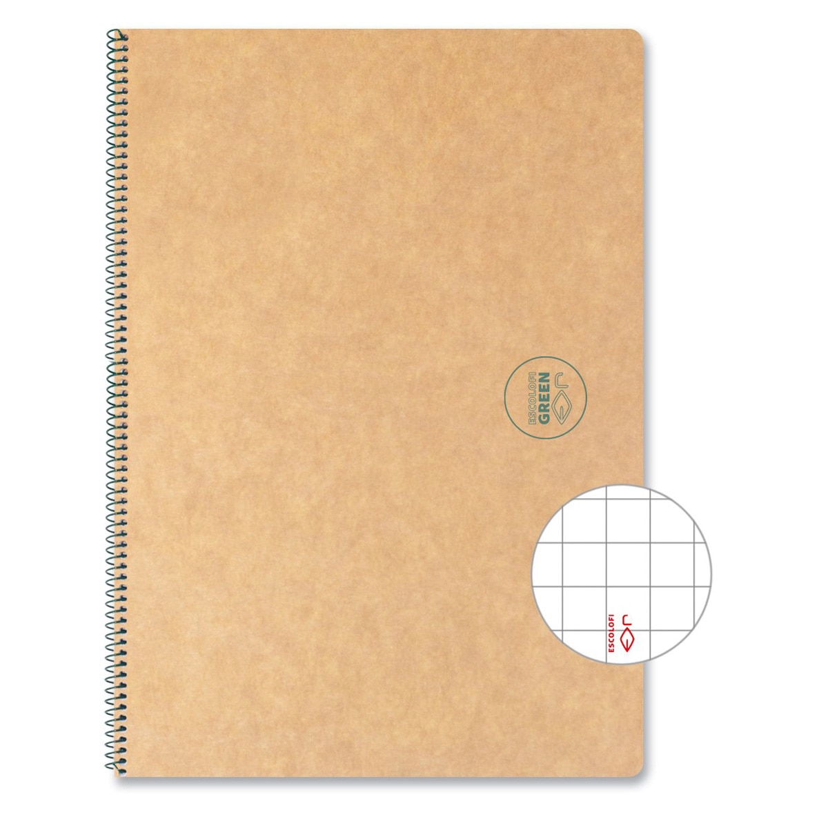 Imagen 0 de Cuaderno cuadrícula 5x5 espiral  reciclado ecológico 100 hojas 80 gr Din A4 Escolafi Kraft