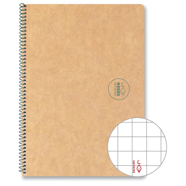 Imagen 0 de Cuaderno cuadrícula 5x5 espiral  reciclado ecológico 100 hojas 80 gr Din A5 Escolafi Kraft