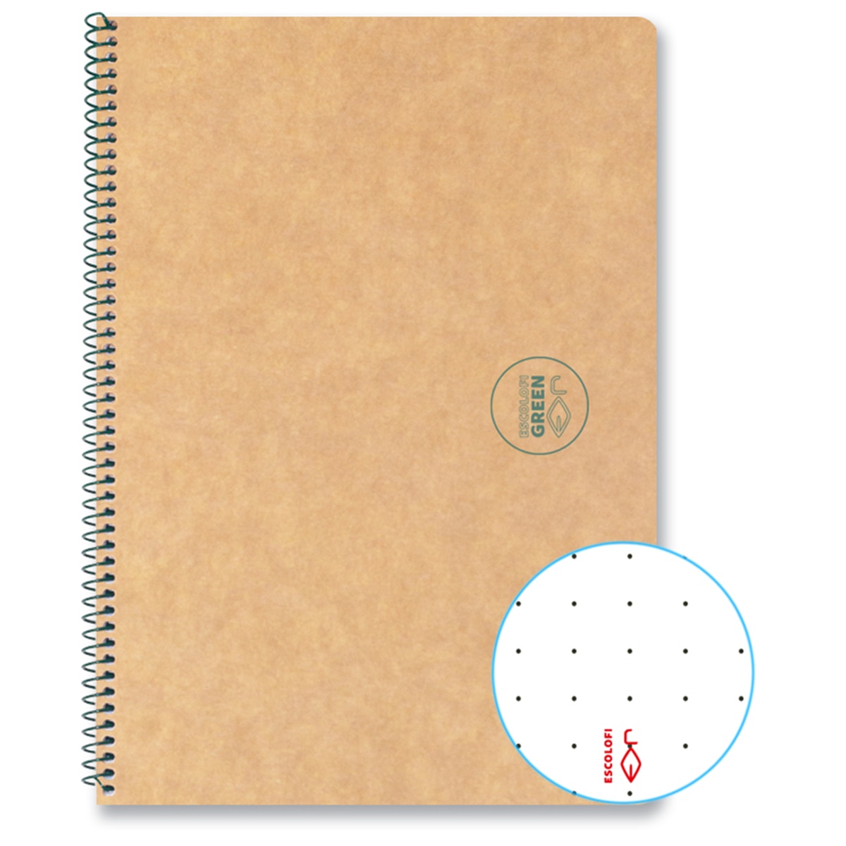 Imagen 0 de cuaderno espiral reciclado ecológico 100 hojas 80 gr Din A5 dots Escolafi Kraft