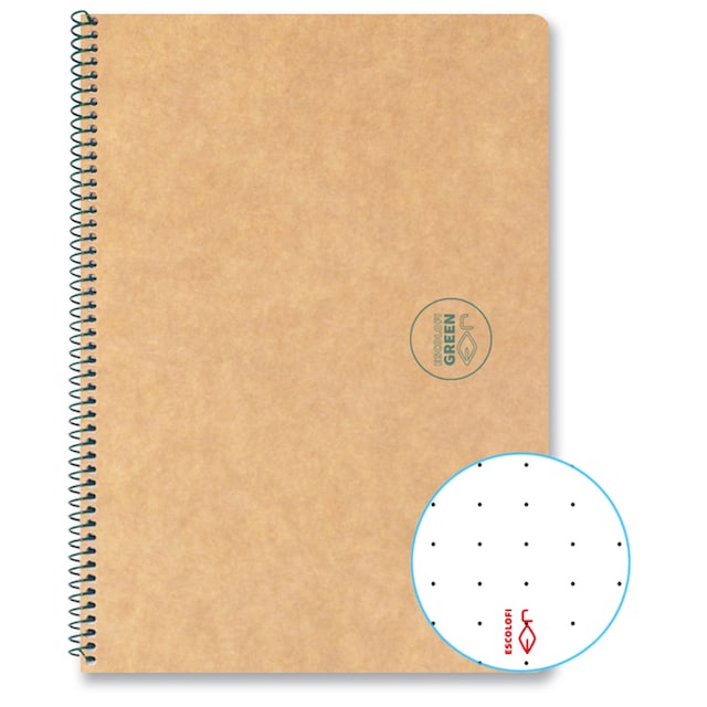 Imagen 0 de cuaderno espiral reciclado ecológico 100 hojas 80 gr Din A5 dots Escolafi Kraft