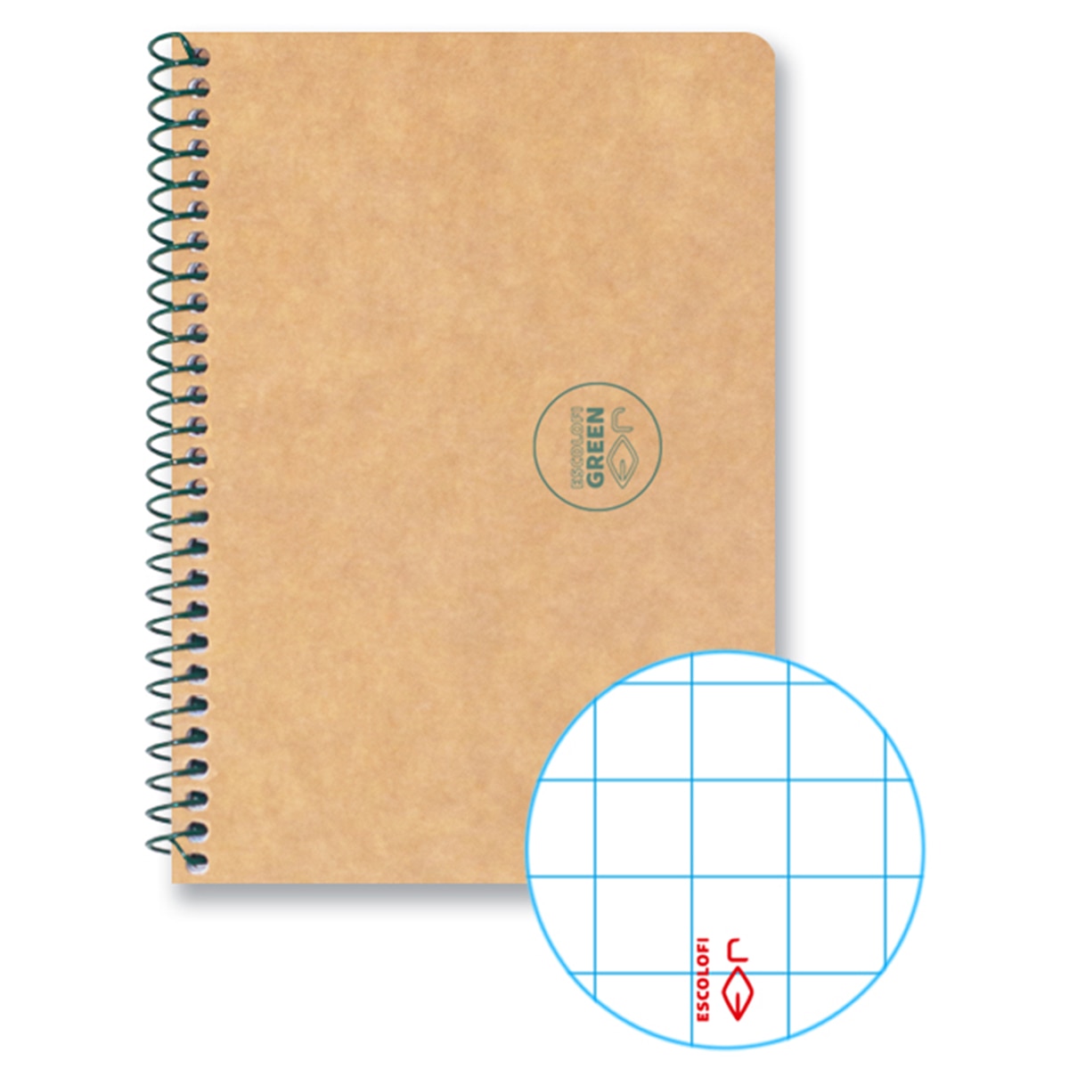 Imagen 0 de Cuaderno cuadrícula 5x5 espiral reciclado ecológico 100 hojas 80 gr Din A6 Escolafi  Kraft