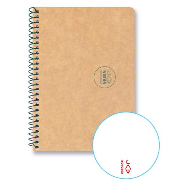 Imagen 0 de Cuaderno espiral reciclado ecológico 100 hojas 80 gr Din A6 liso Escolafi Kraft