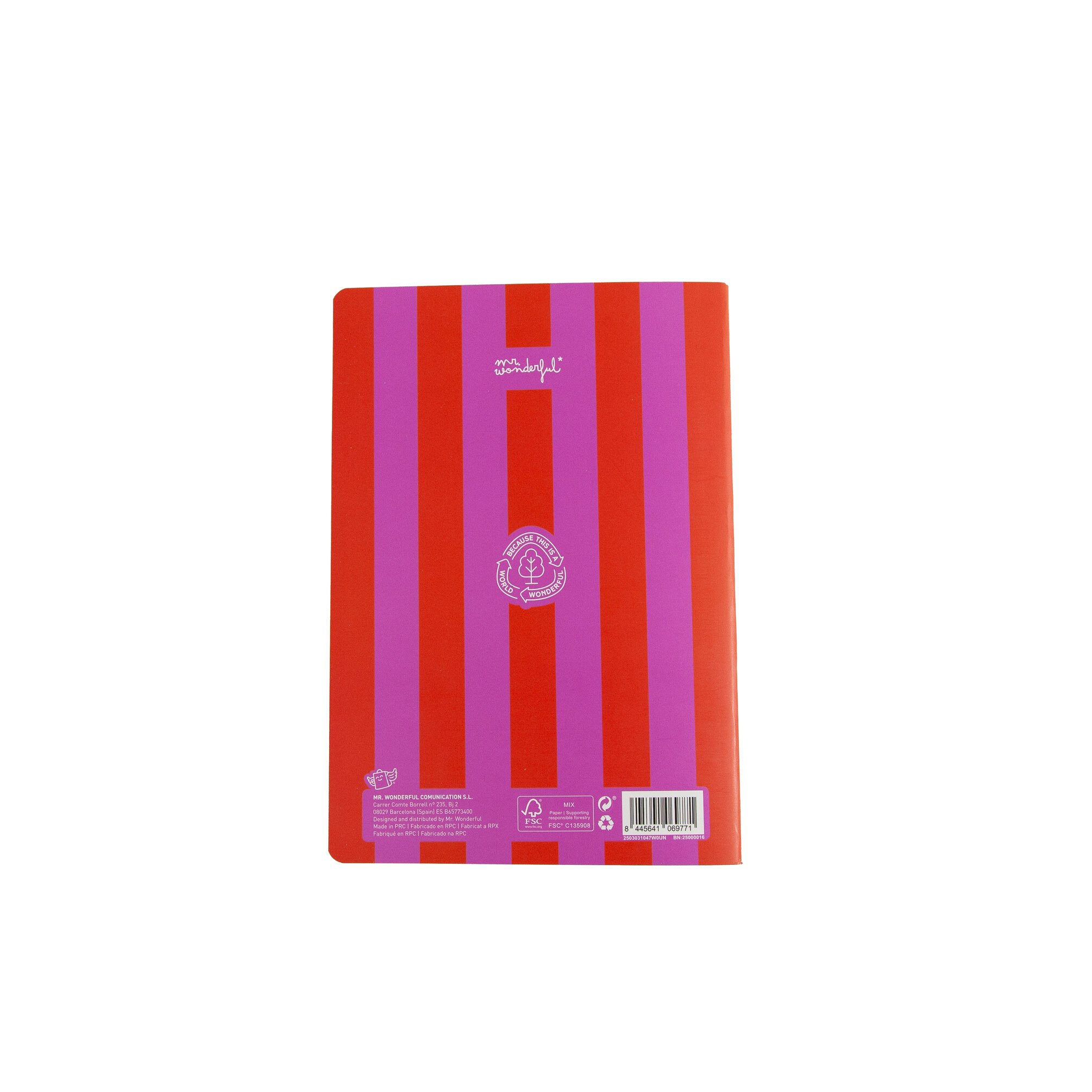 Caderno A5 Mr Wonderful: Listras rosa e vermelhas 2