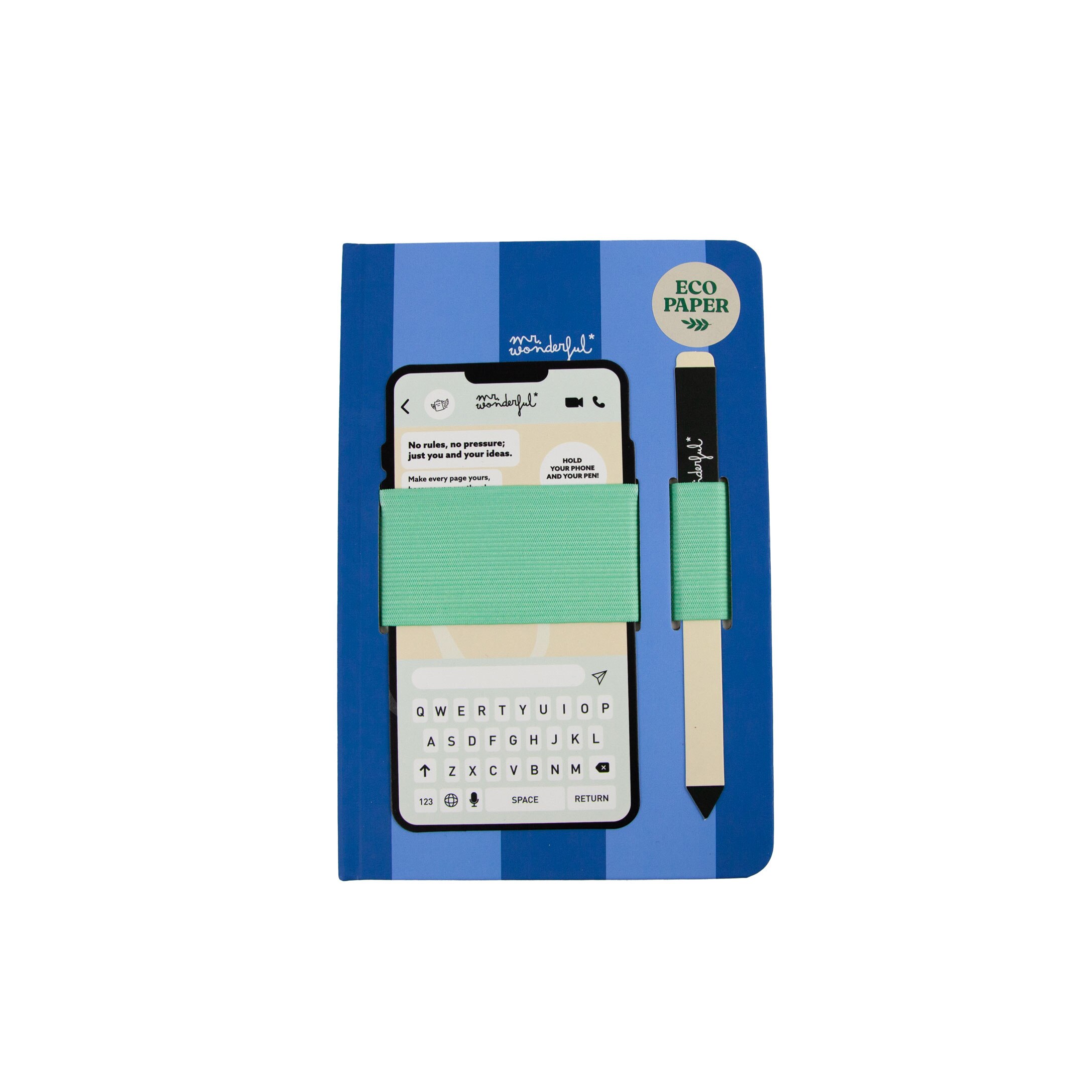 Imagem 0 de Caderno A5 com suporte para telemóvel azul Mr Wonderful: Believe it or not, sometimes I write by hand.