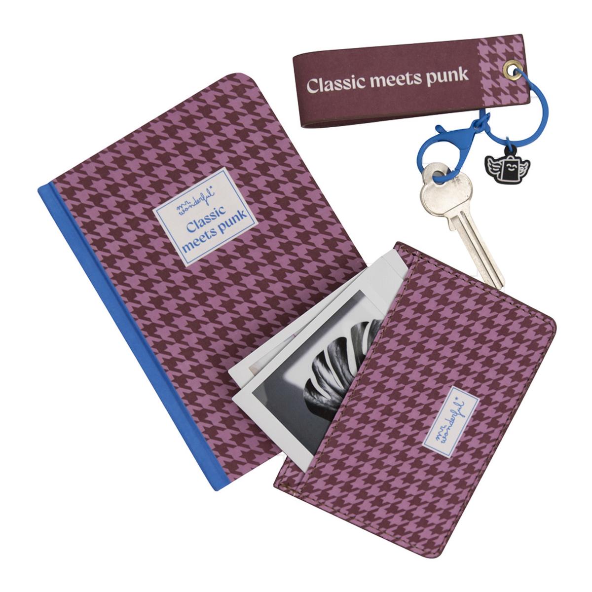 Imagem 0 de Conjunto de caderno A6 Mr Wonderful: Pata de gallo, porta-moedas + porta-chaves